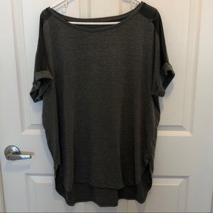 Gray Womens Top with Sheer Jersey shoulders
